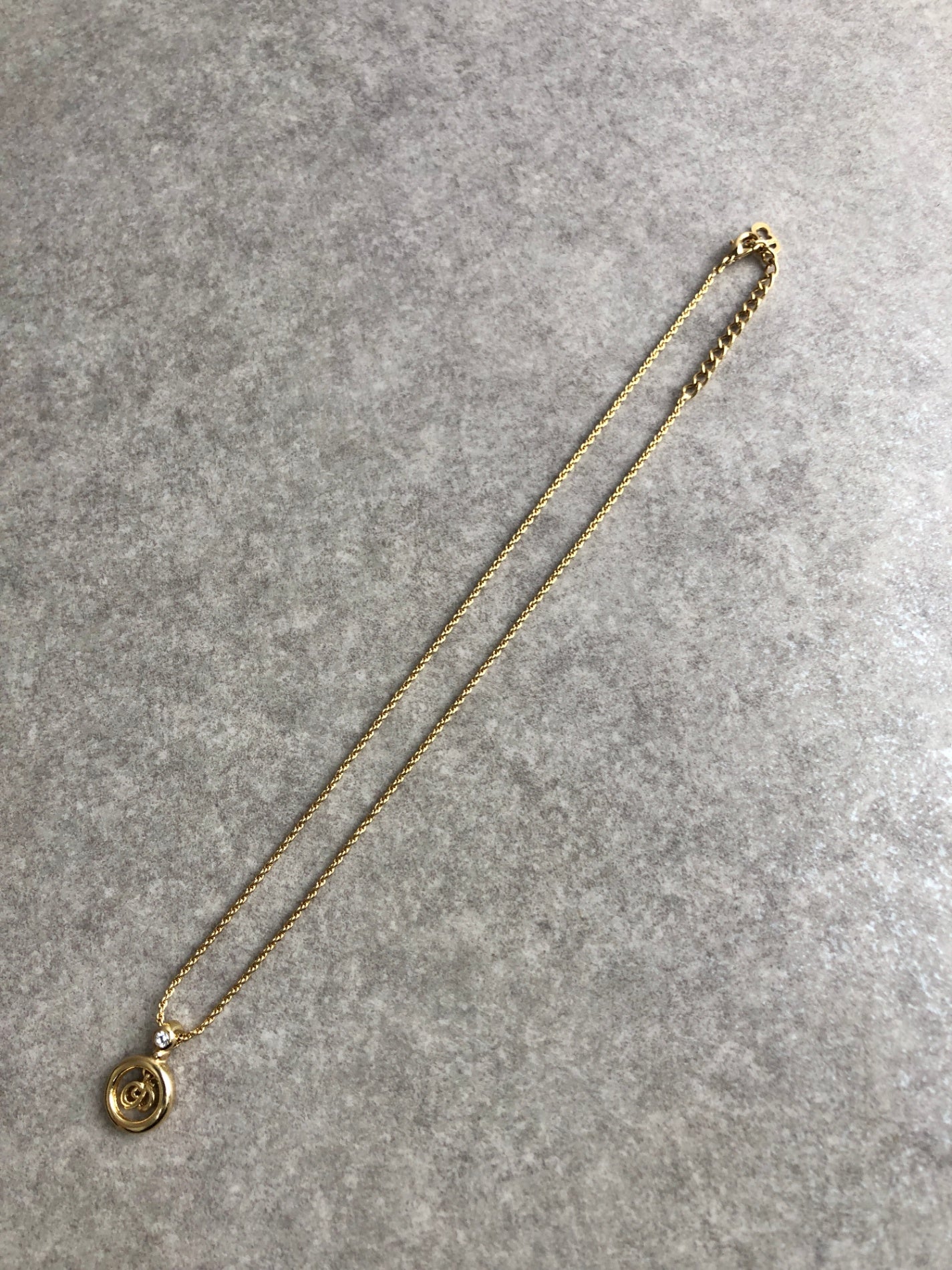 Christian Dior CD Logo Stone Necklace Gold Vintage kwgpwu