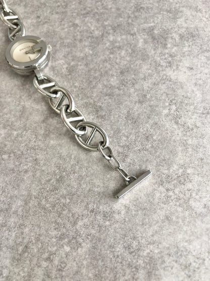 GUCCI Logo Bracelet Watch Silver Vintage 28nhzx