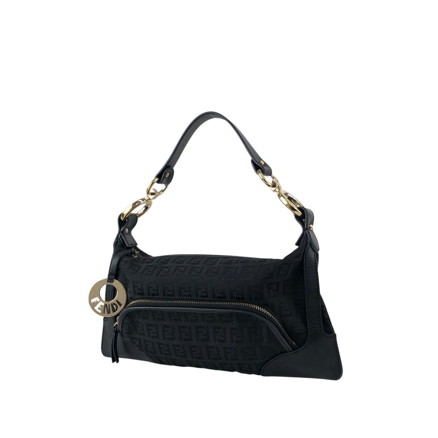 FENDI Zucca Logo Charm Shoulder bag Black Vintage j5ktnr