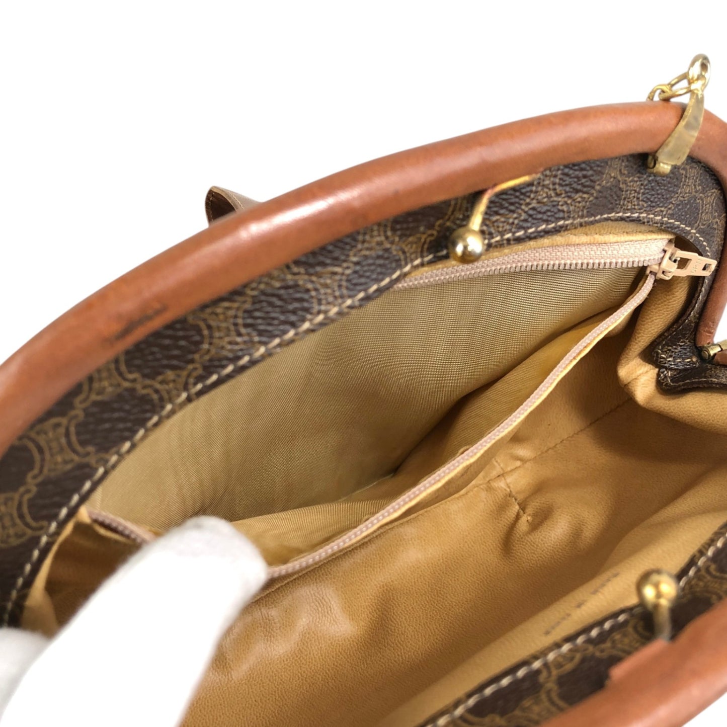 CELINE Macadam Metal Closure Chain Shoulder bag Brown Vintage tfpb4s