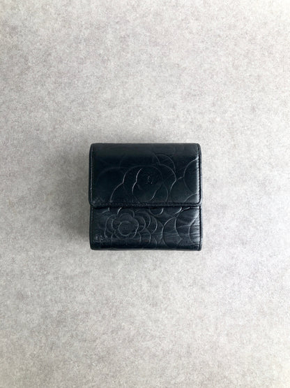 CHANEL Coco Mark Folded Wallet Black Vintage md5ewd