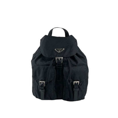 PRADA Tessuto Triangle Logo Double Pocket Backpack Black Vintage 5emm2a