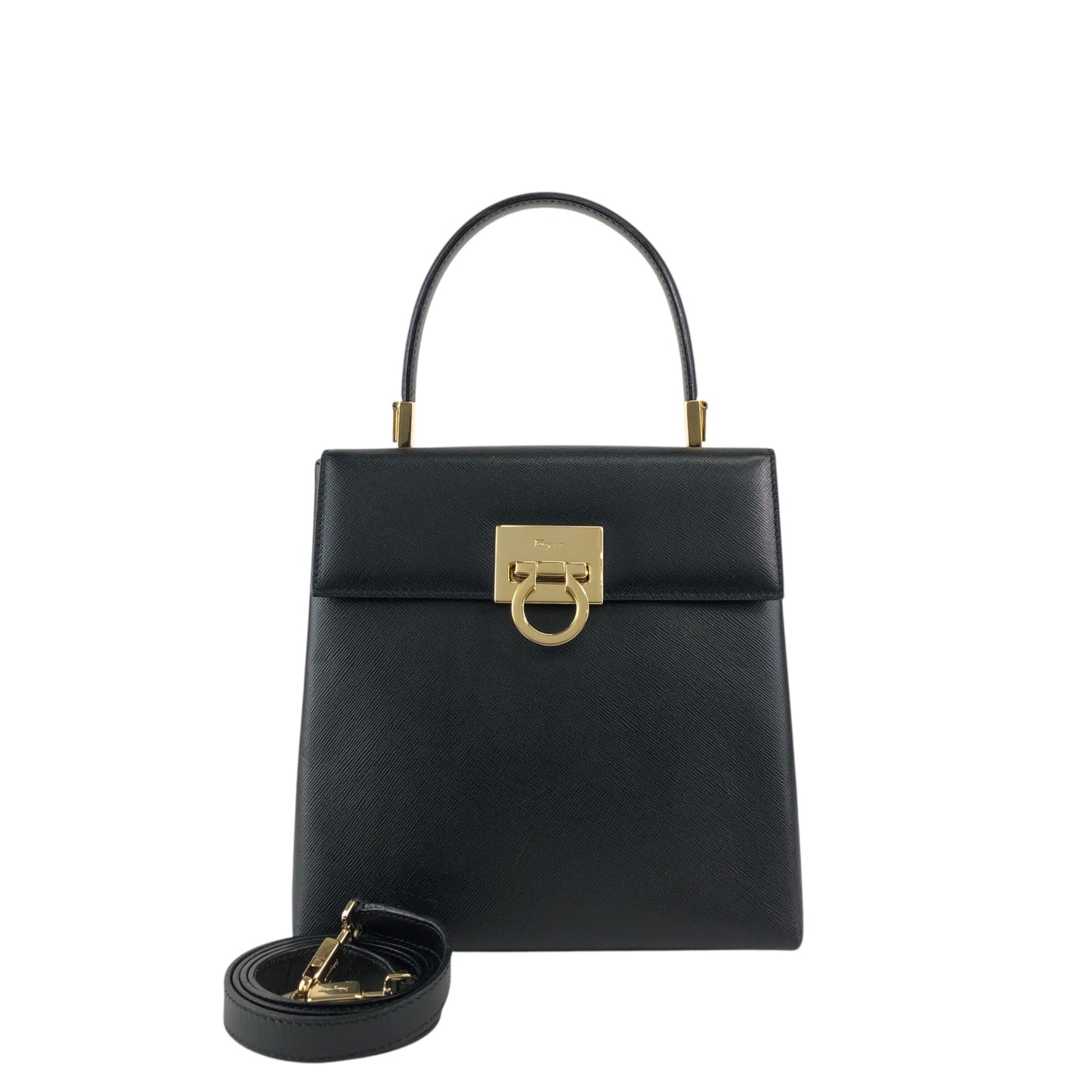 Salvatore Ferragamo Gancini Two-way Handbag Shoulder bag Black Vintage hdmvm4