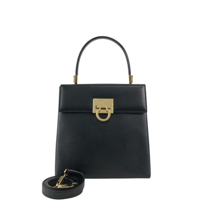Salvatore Ferragamo Gancini Two-way Handbag Shoulder bag Black Vintage hdmvm4
