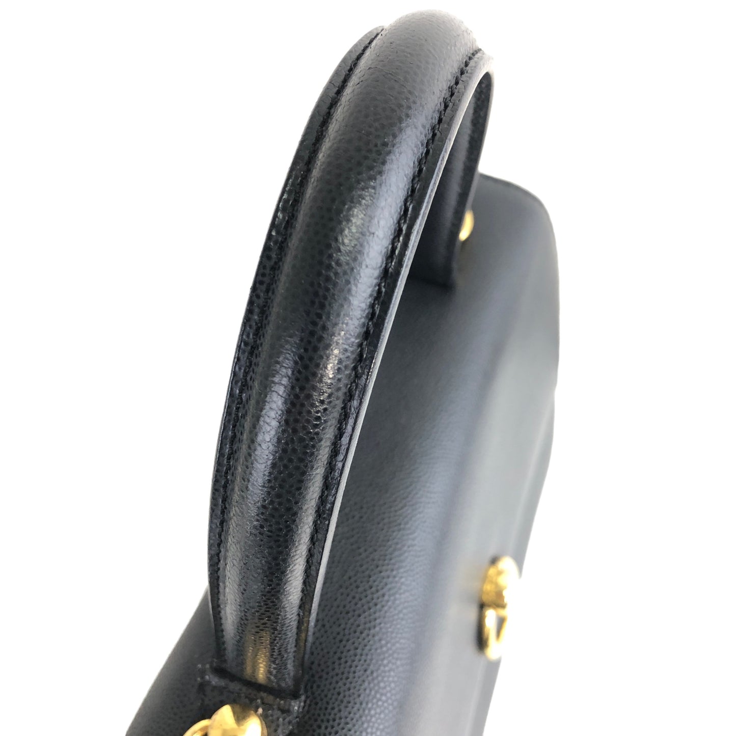 CELINE Gancini  Leather Two-way Handbag Shoulder bag Black Vintage hkng4u