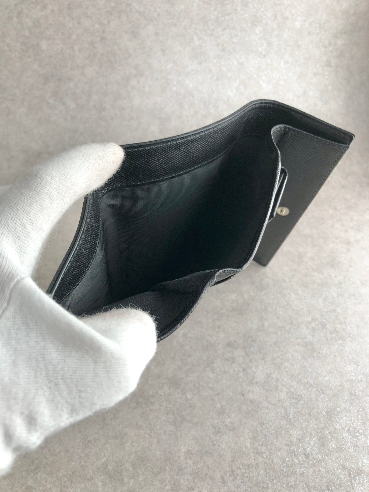 PRADA Triangle Logo Trifold Wallet Black Vintage vdir46