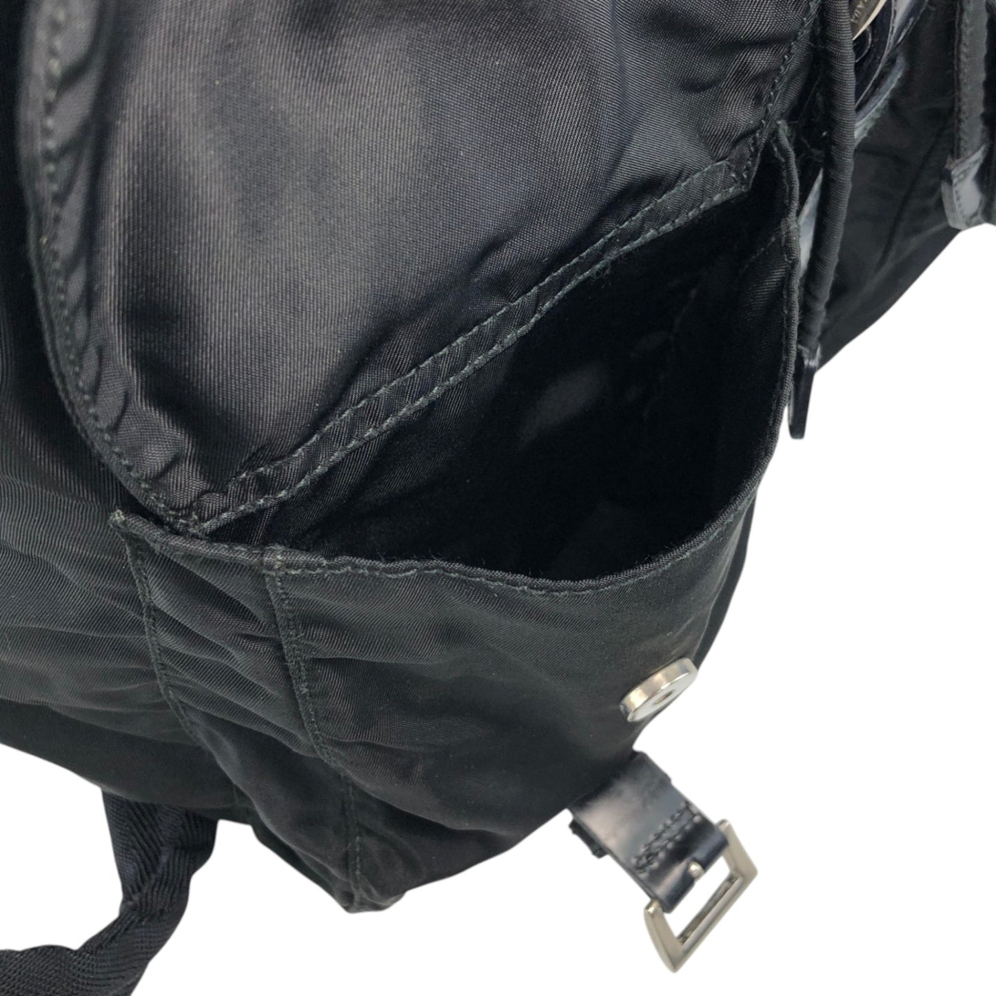 PRADA Tessuto Triangle Logo Double Pocket Backpack Black Vintage mehbr8