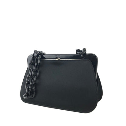PRADA Logo Clasp Chain Satin Shoulder bag Black Vintage 2n7dh4
