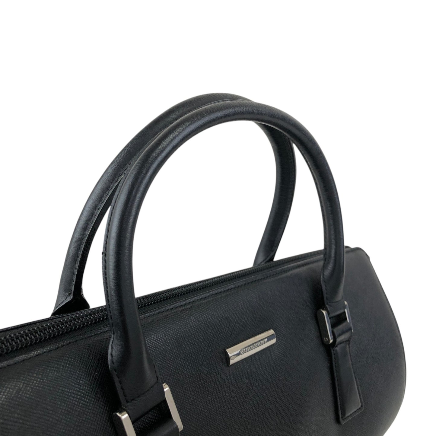 BURBERRY Logo Small Boston bag Handbag Black Vintage 56f78t