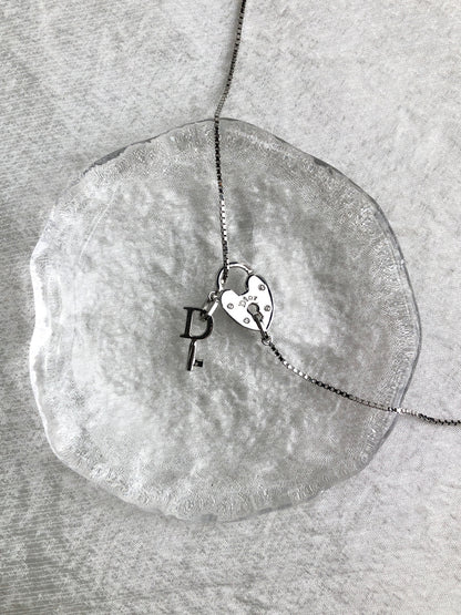Christian Dior Logo Padlock Necklace Silver Vintage nk8vix