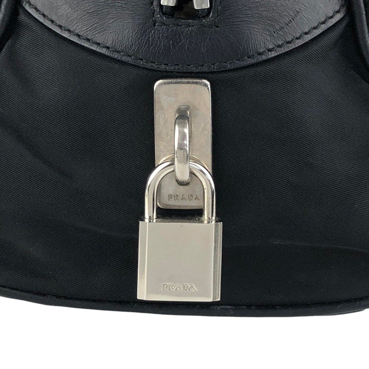 PRADA Triangle Logo Handbag Boston bag Black Vintage mh4xag