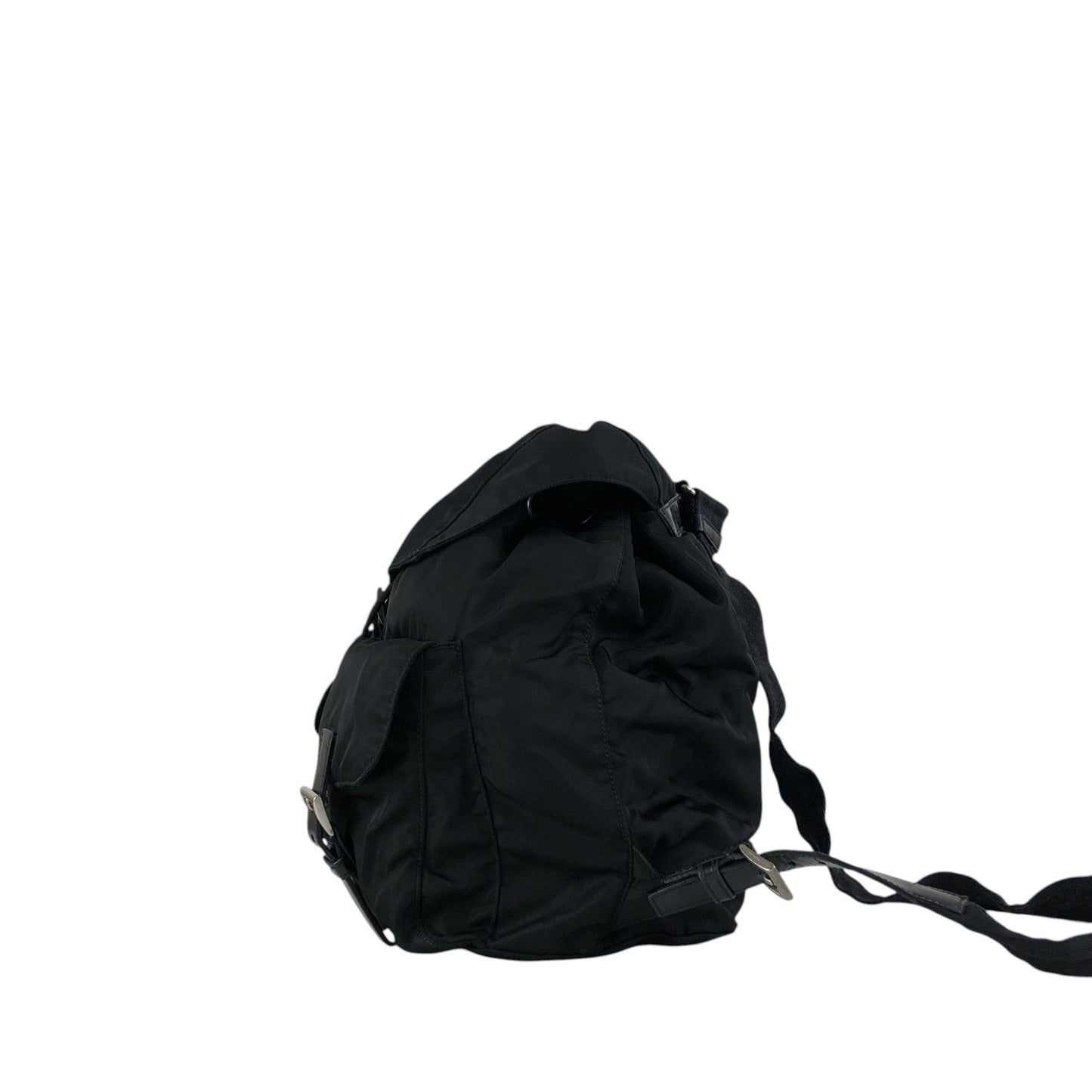 PRADA Tessuto Triangle Logo Double Pocket Backpack Black Vintage mehbr8