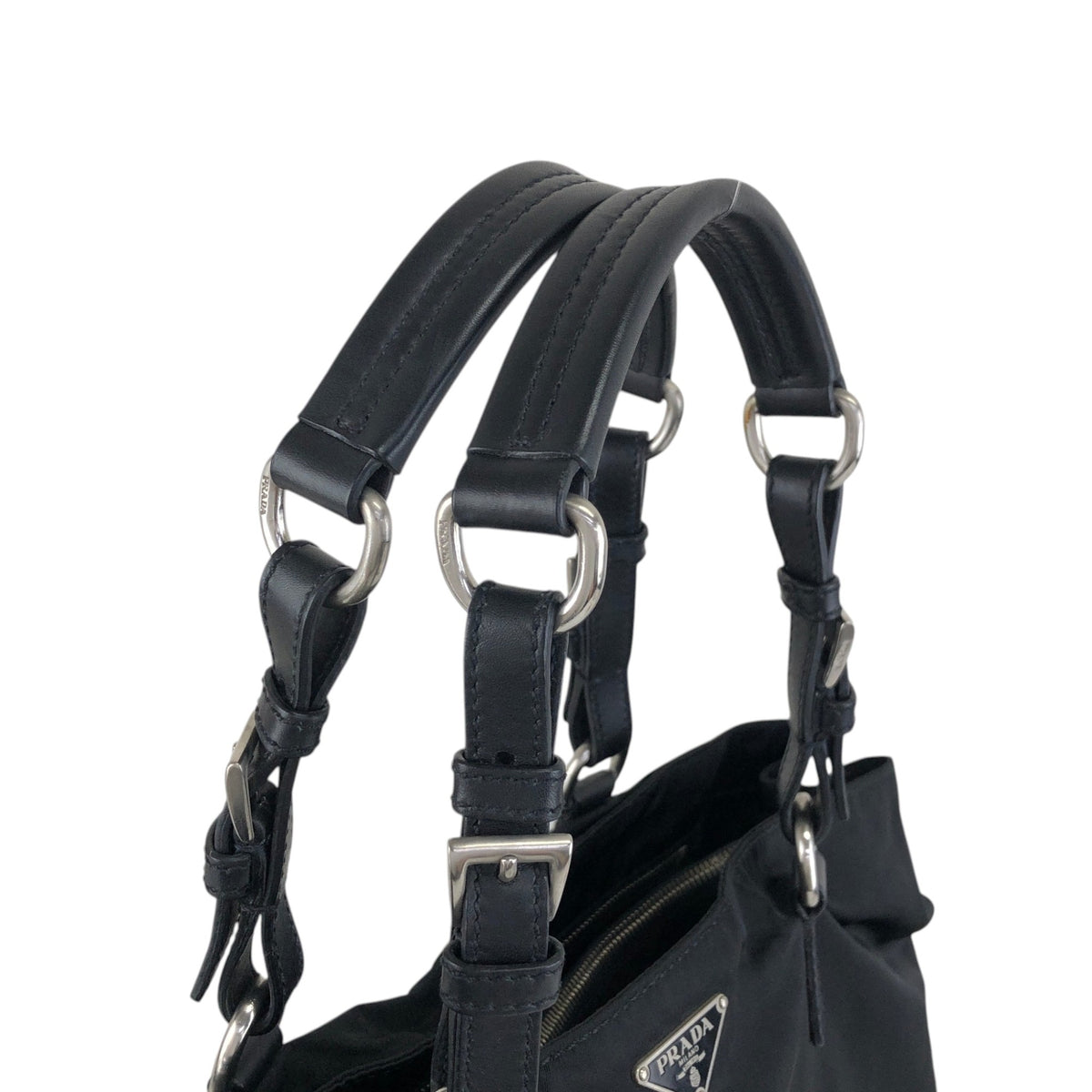 PRADA Triangle Logo Handbag Totebag Black Vintage ezvjia