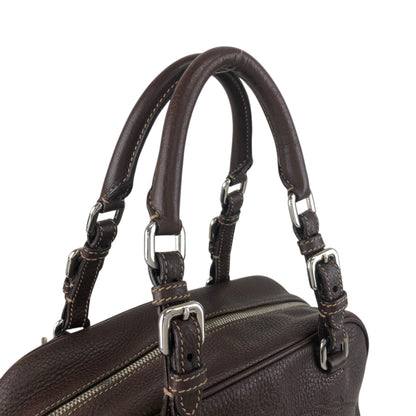 PRADA Logo Embossed Handbag Boston bag Brown Vintage pn7xkf