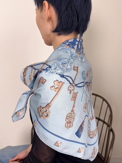 HERMES Silk Scarf Light Blue Les Cles Vintage xebh48