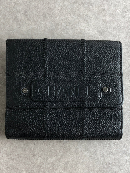 CHANEL Chocolate Bar Folded Wallet Black Vintage 2r56zg