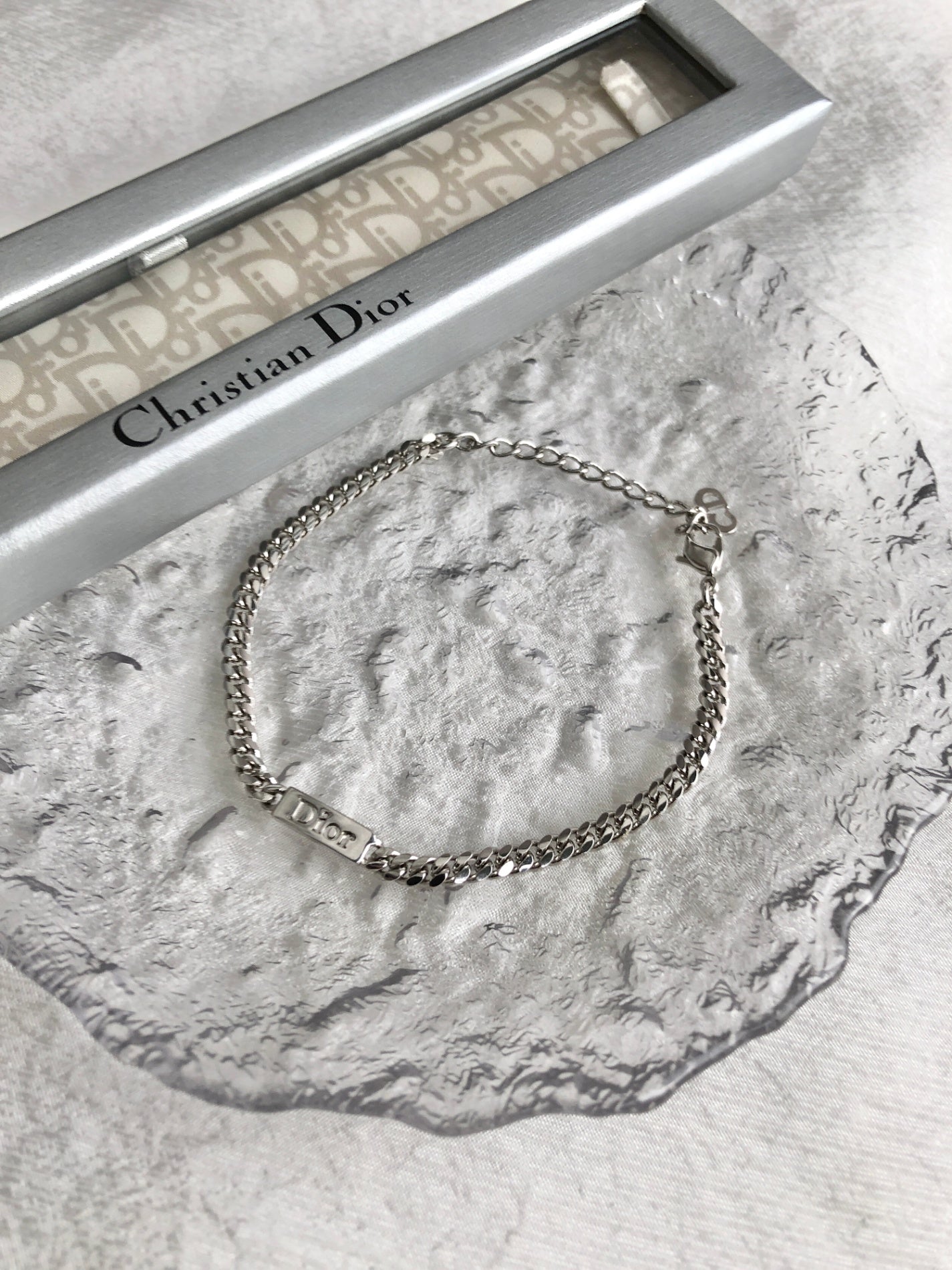 Christian Dior Logo Motif Bracelet Silver Vintage h56tec