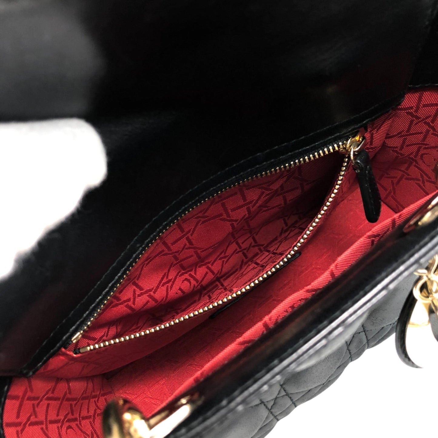 Christian Dior Lady Dior Cannage Logo Charm Handbag Black Vintage 885e65