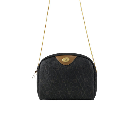 Christian Dior Honeycomb Pattern Chain Shoulder bag Black×Brown Vintage am6zmm