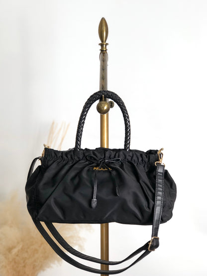 PRADA Logo Ribbon Motif Two-way Handbag Shoulder bag Black Vintage sc4cff