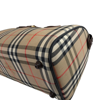 BURBERRY Classic Check Logo Canvas Leather Handbag Boston bag Beige×Brown Vintage 4b8ige