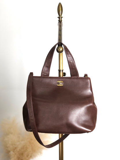 CHANEL Coco Mark Turn Lock Two-way Handbag Shoulder bag Brown Vintage kkmbzd