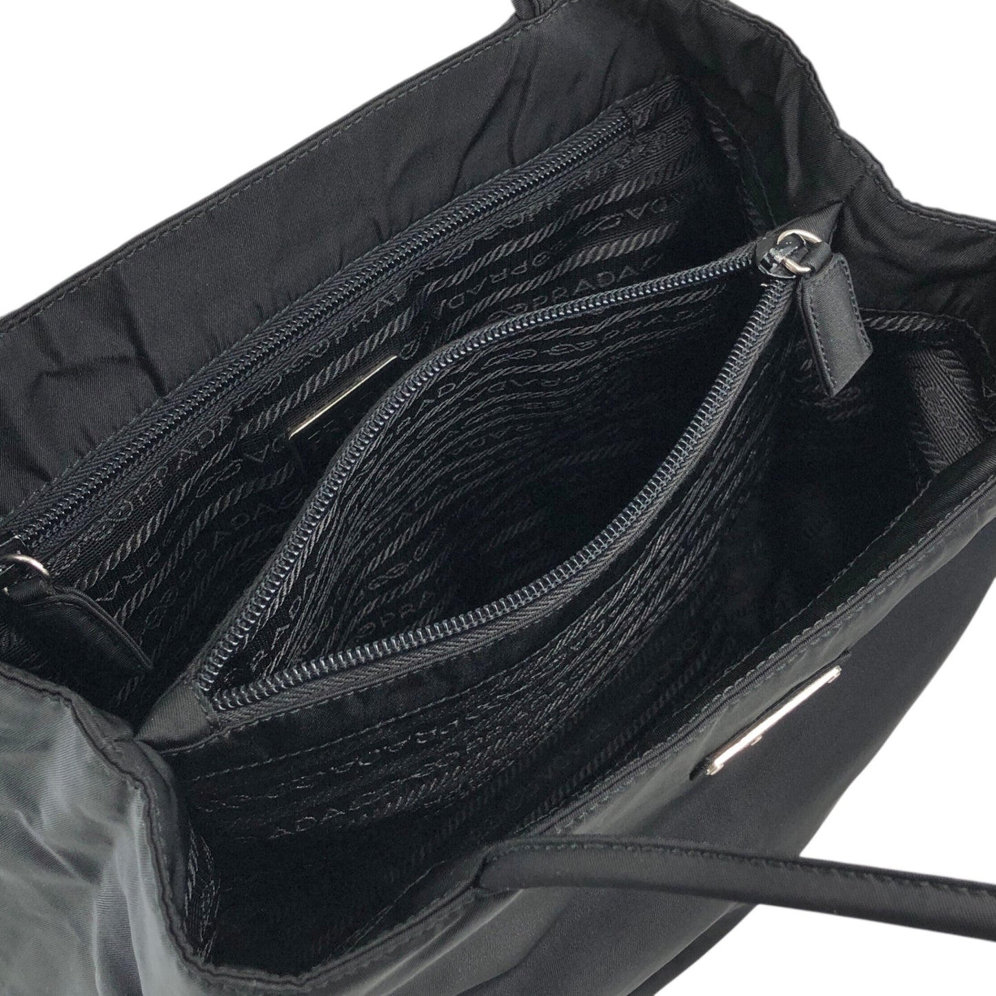 PRADA Tessuto Triangle Logo Side Pocket Totebag Black Vintage iwt8yv