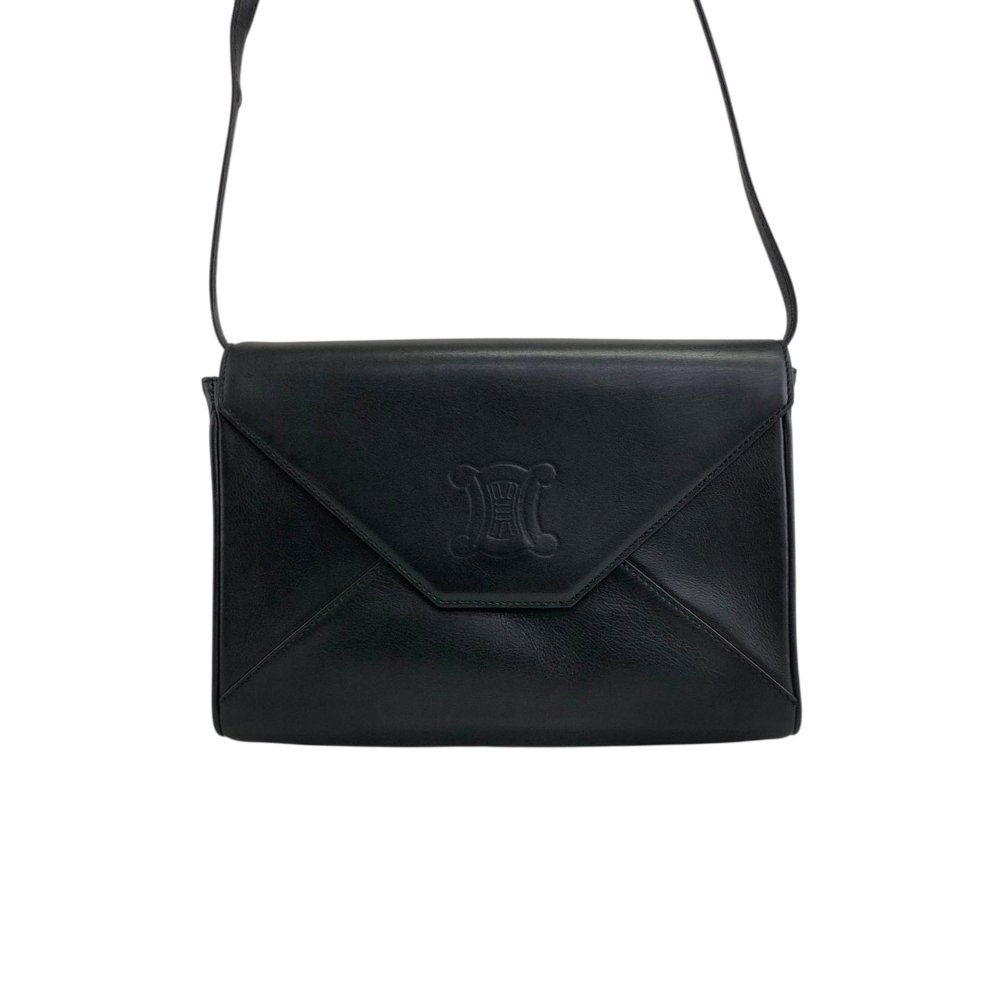 CELINE Blason Crossbody Shoulder bag Black Vintage byue3n