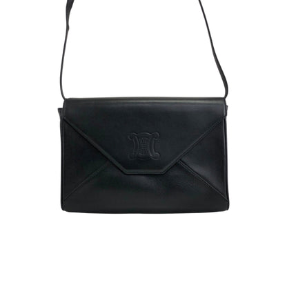 CELINE Blason Crossbody Shoulder bag Black Vintage byue3n