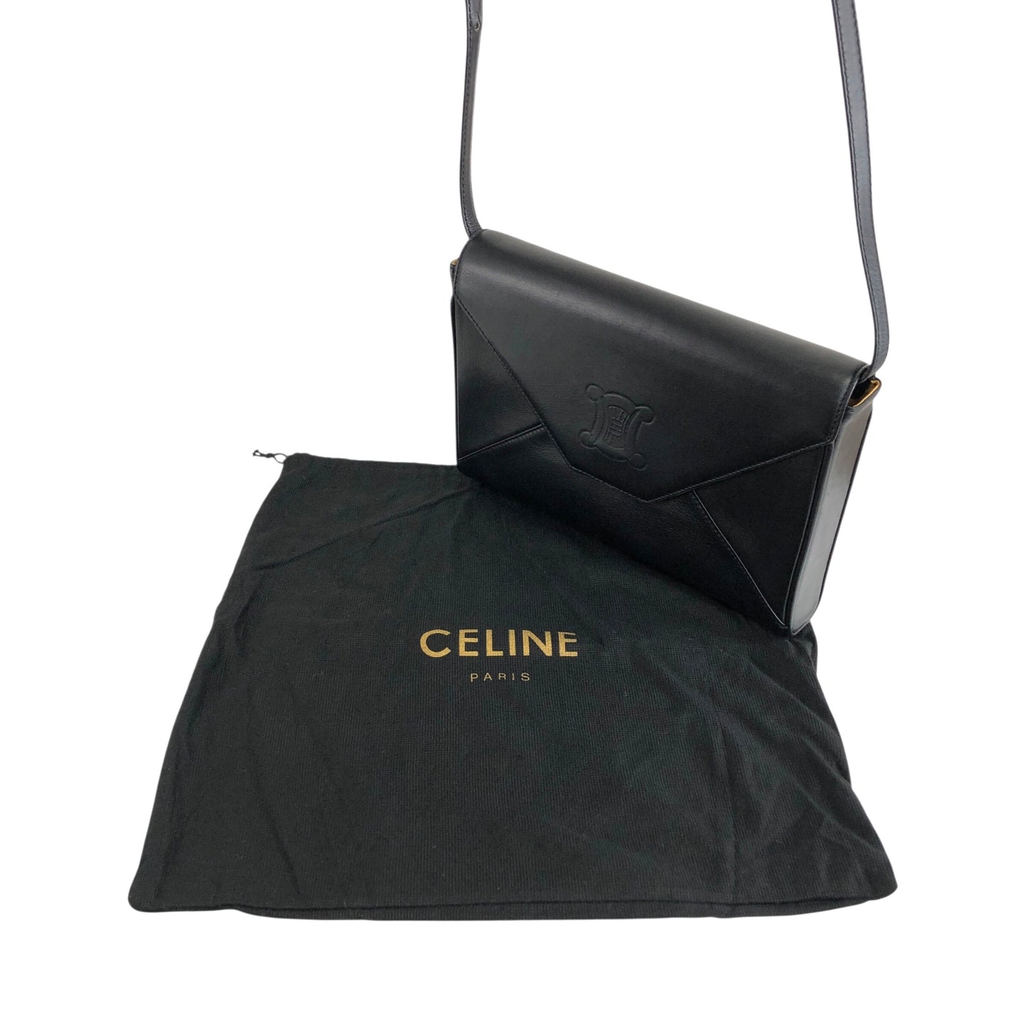CELINE Blason Crossbody Shoulder bag Black Vintage byue3n