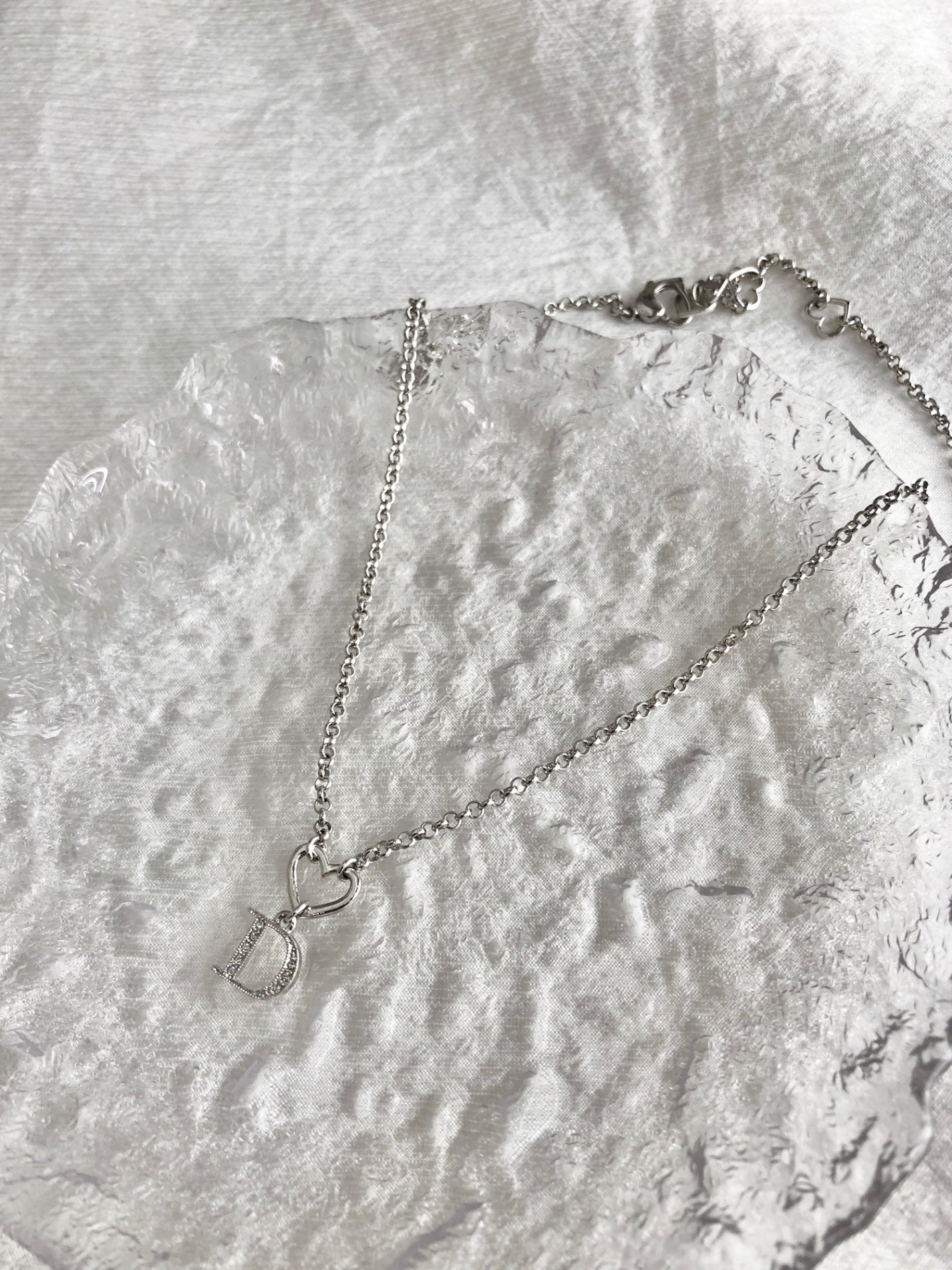 Christian Dior Heart Motif Necklace Silver Vintage i8mpxg