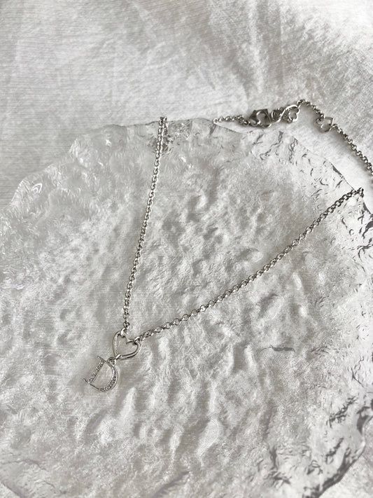 Christian Dior Heart Motif Necklace Silver Vintage i8mpxg