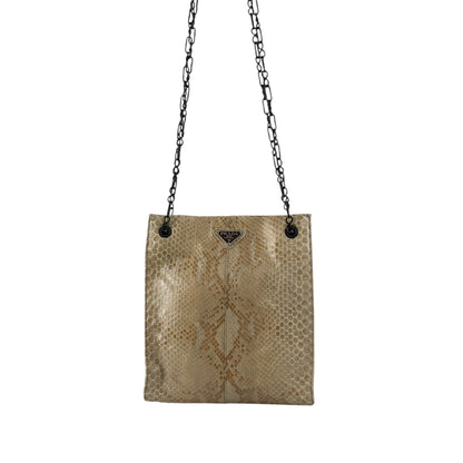 PRADA Triangle Logo Chain Shoulder bag Beige Vintage 6b4rwd
