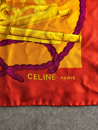 CELINE Circle Logo Silk Scarf Orange Vintage scpa34