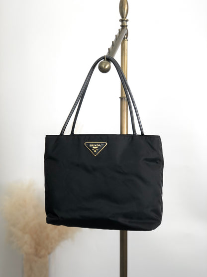 PRADA Tessuto Triangle Logo Totebag Black Vintage 2w8wct