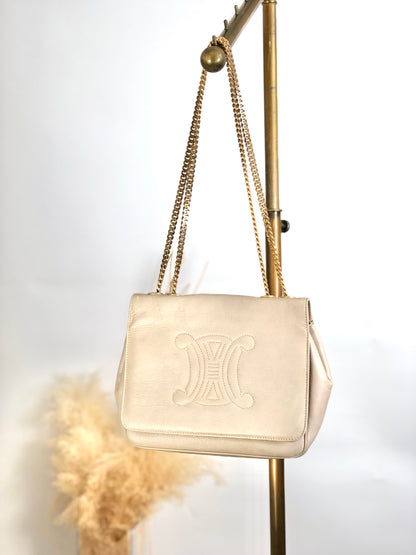 CELINE Triomphe Chain Shoulder bag Beige Vintage em4s7t