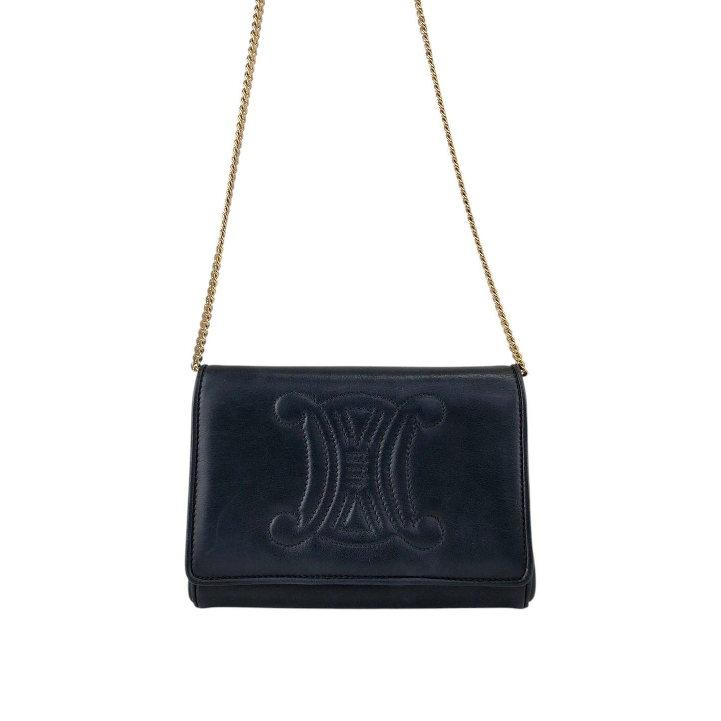 CELINE Triomphe Blason Chain Shoulder bag Black Vintage yfpji2