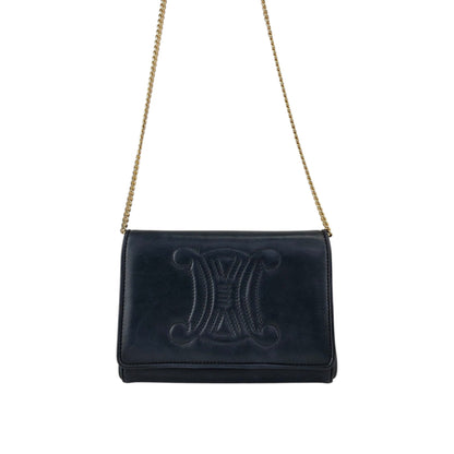 CELINE Triomphe Blason Chain Shoulder bag Black Vintage yfpji2