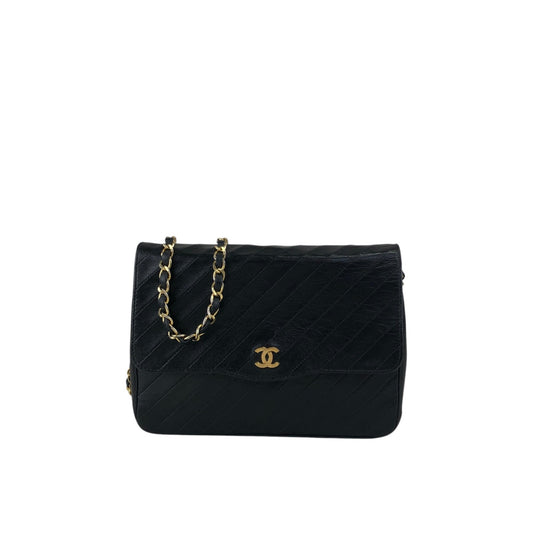 CHANEL Coco Mark Bias Stitch Chain Shoulder bag Black Vintage wg7u6i