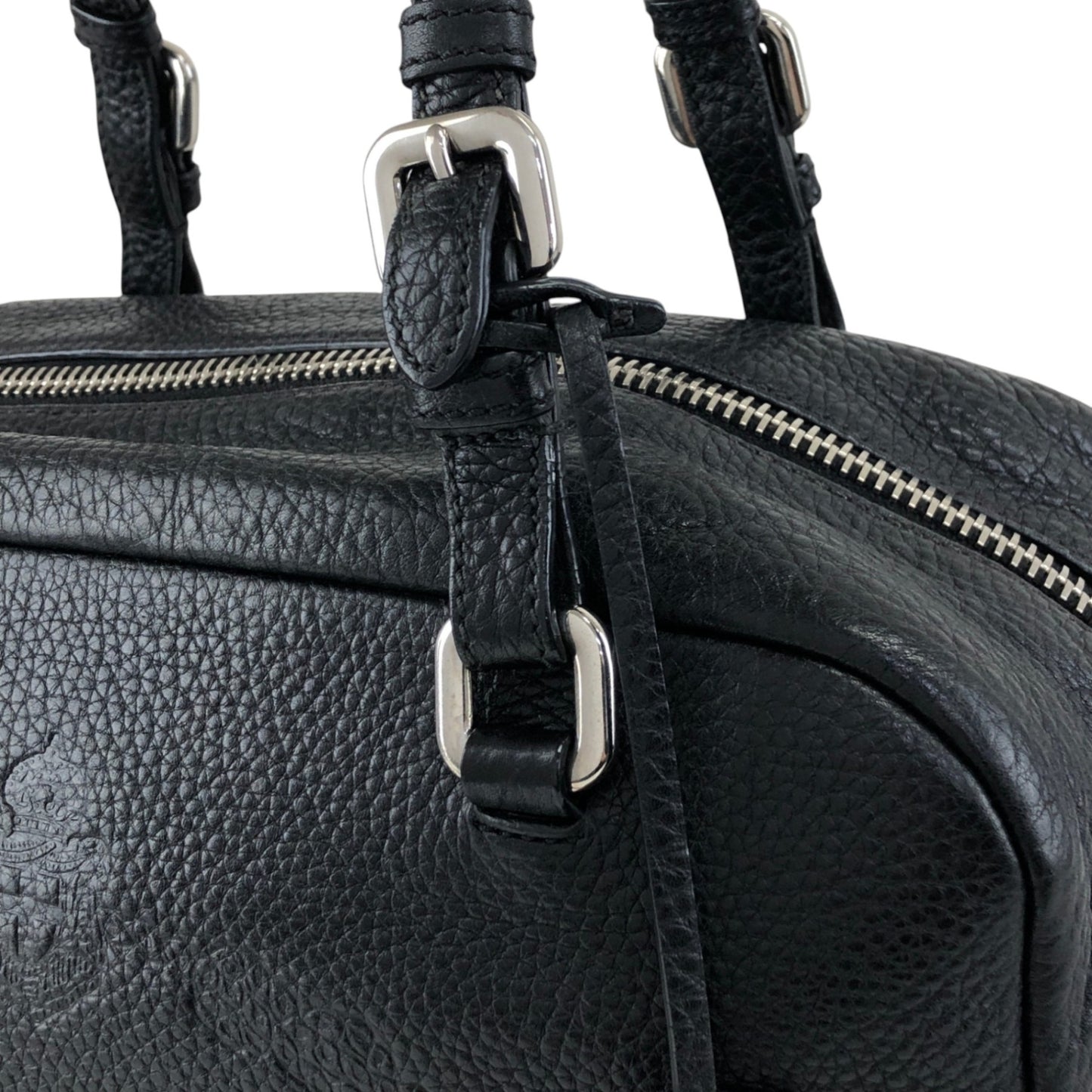 PRADA Logo Embossed Small Boston bag Handbag Black Vintage 2nb76v