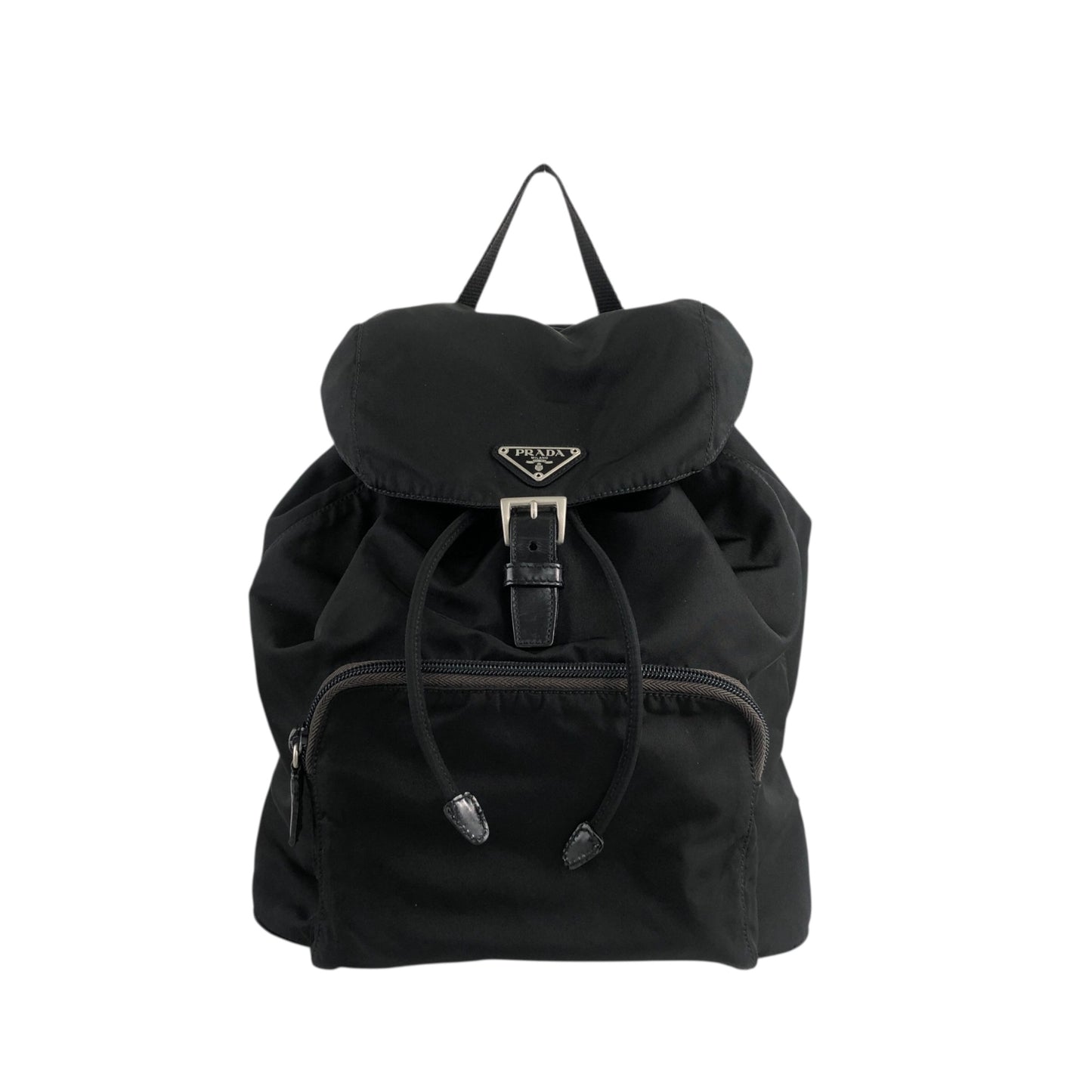 PRADA Tessuto Triangle Logo Front Buckle Backpack Black Vintage adjm4v