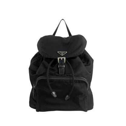 PRADA Tessuto Triangle Logo Front Buckle Backpack Black Vintage adjm4v