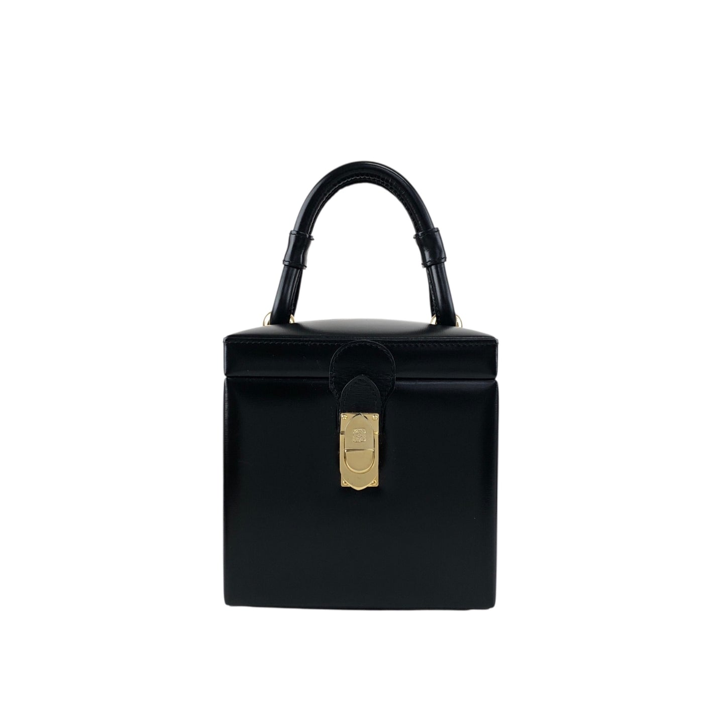 LOEWE Logo Front Lock Small Handbag Vanity bag Black Vintage ttbuhr