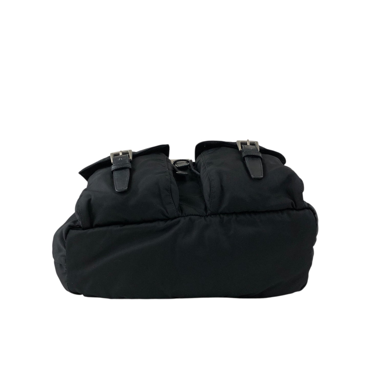 PRADA Tessuto Triangle Logo Front Buckle Backpack Black Vintage ku8tbi