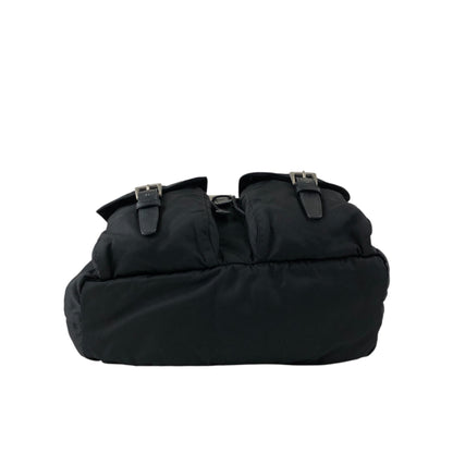 PRADA Tessuto Triangle Logo Front Buckle Backpack Black Vintage ku8tbi