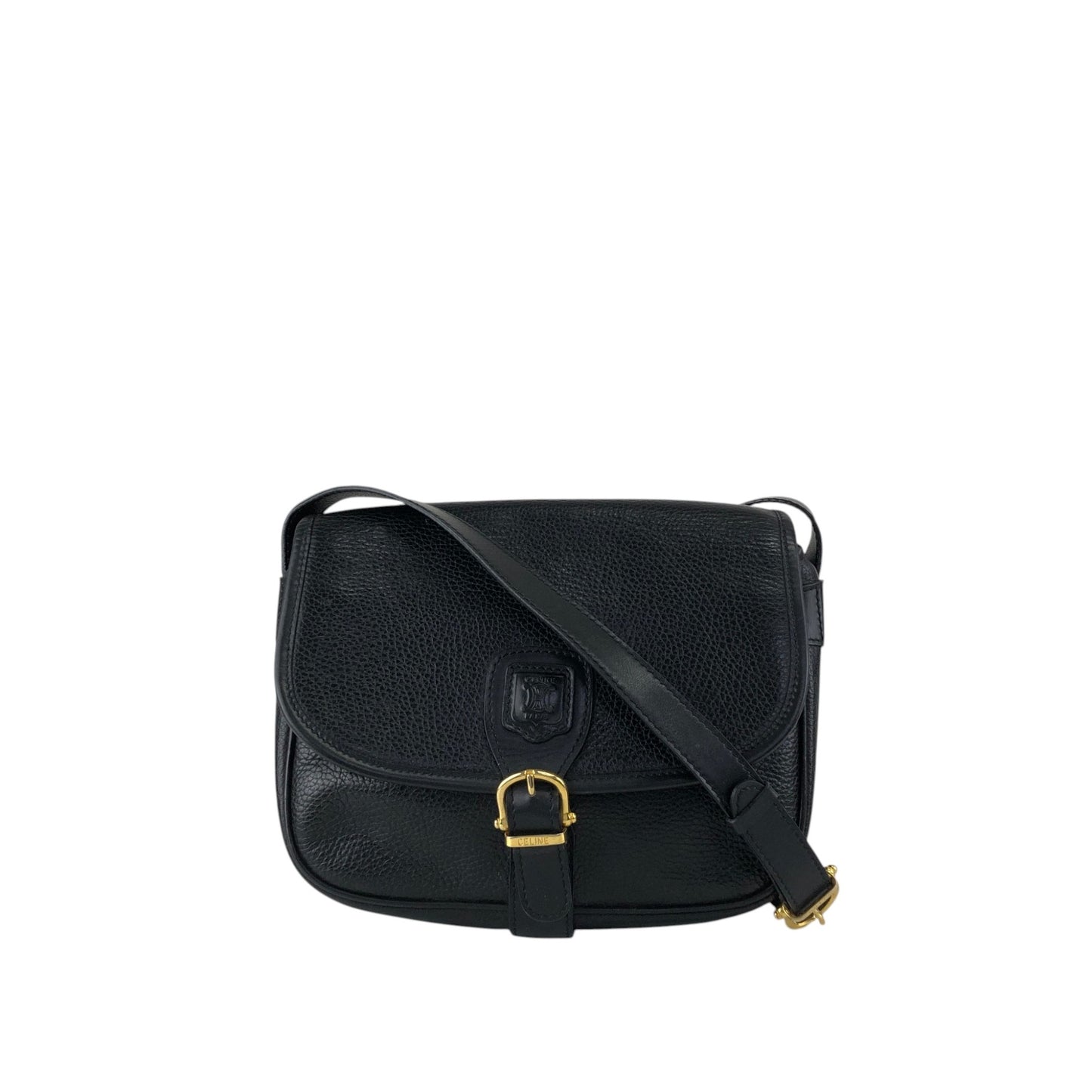 CELINE Blason Front Buckle Shoulder bag Black Vintage 4n3ttr