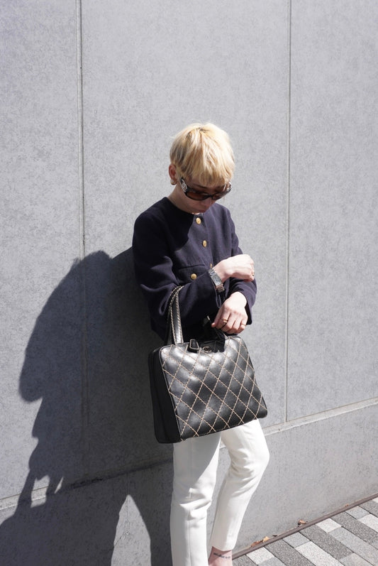 CHANEL Coco Mark Wild Stitch Totebag Black Vintage hvn8p8