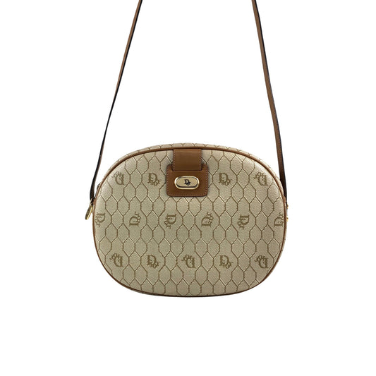 Christian Dior Honeycomb Pattern Round Shoulder bag Beige Vintage p7a3yt