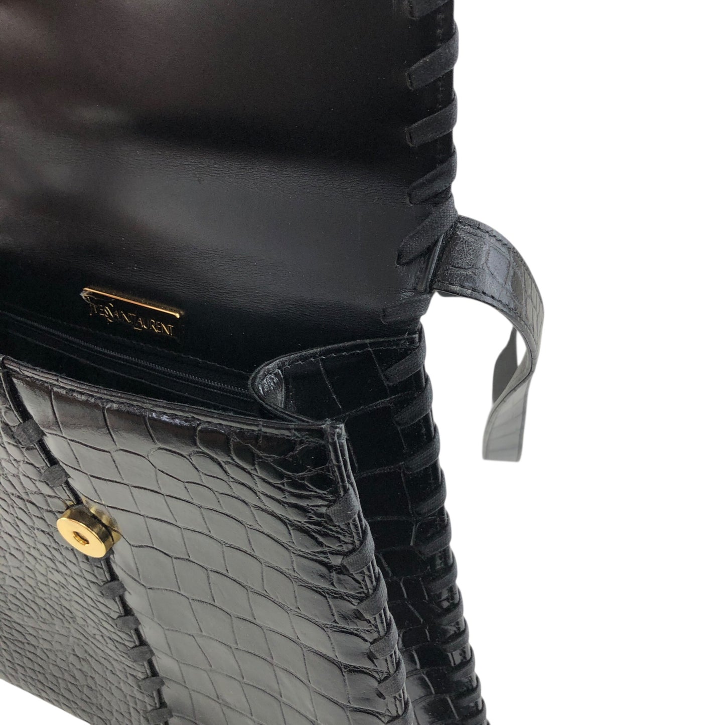Yves Saint Laurent YSL Logo Charm Shoulder bag Black Vintage p7s3ib