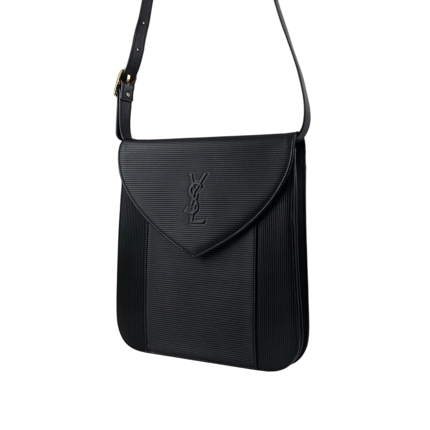 Yves Saint Laurent YSL Logo Shoulder bag Black Vintage 4x4vtu